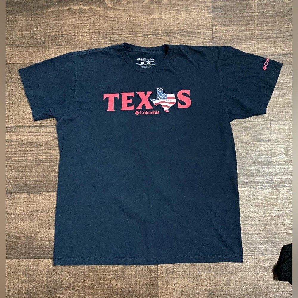 COLUMBIA Shirt Mens Large Blue Red Texas Outdoor Sportswear Fishing Hiking Hiker